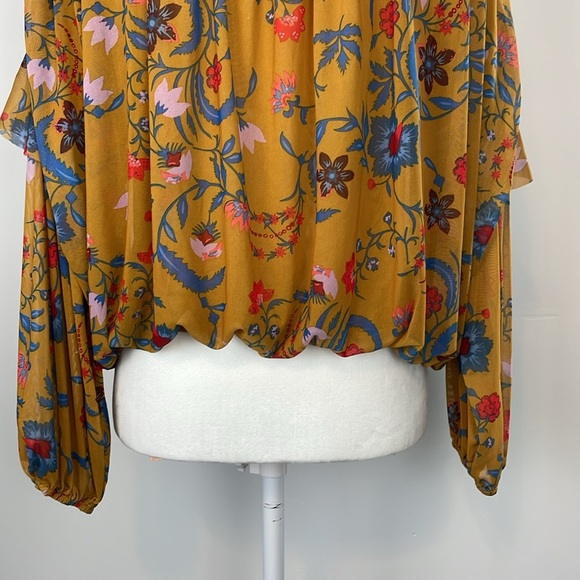 Free People Mustard Yellow Wild Flower Honey Mesh Top. Size XS/Small. - Picture 11 of 14